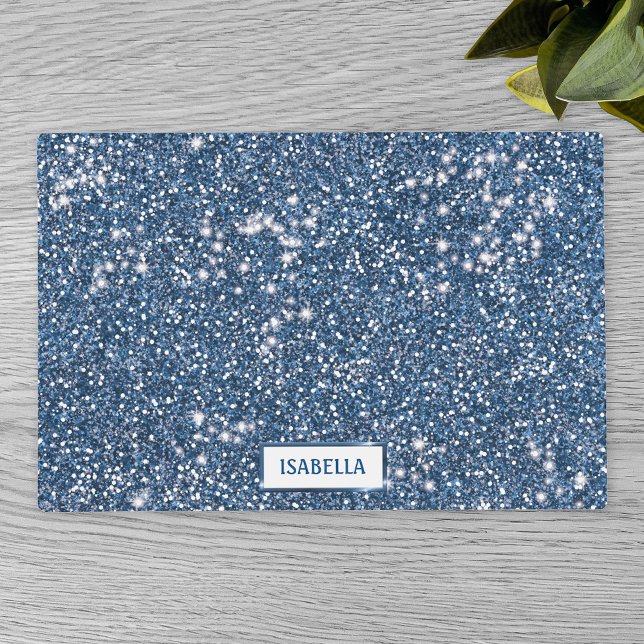 Faux Blue Glitter Texture Look With Custom Name Placemat (Creator Uploaded)