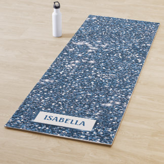 Faux Blue Glitter Texture Look With Custom Name Yoga Mat