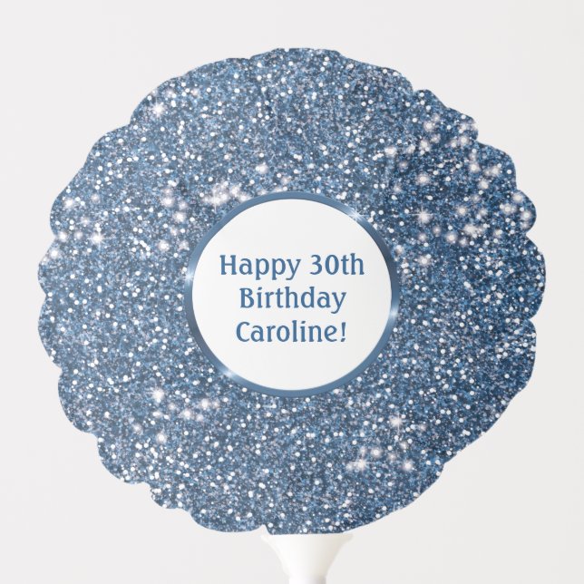 Faux Blue Glitter Texture Look With Custom Text Balloon (Front)
