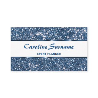 Faux Blue Glitter Texture Look With Custom Text Business Card