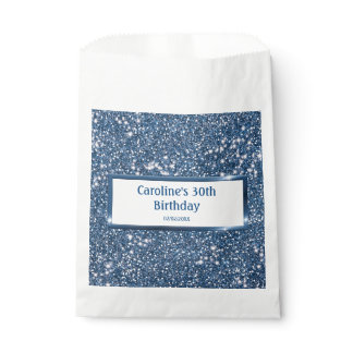 Faux Blue Glitter Texture Look With Custom Text Favor Bag