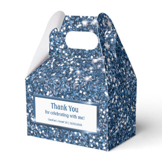 Faux Blue Glitter Texture Look With Custom Text Favor Box