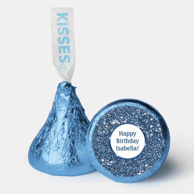 Faux Blue Glitter Texture Look With Custom Text Hershey®'s Kisses® (Front)