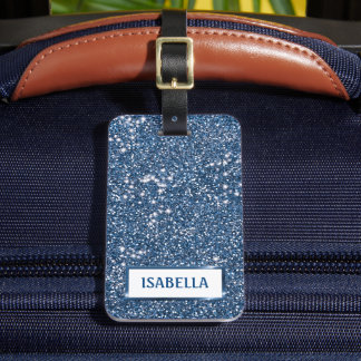 Faux Blue Glitter Texture Look With Custom Text Luggage Tag