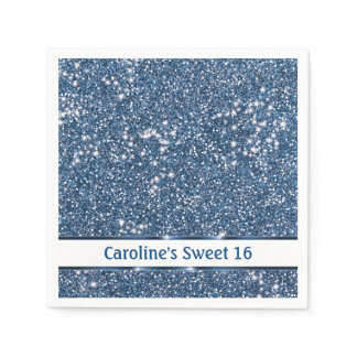 Faux Blue Glitter Texture Look With Custom Text Napkins