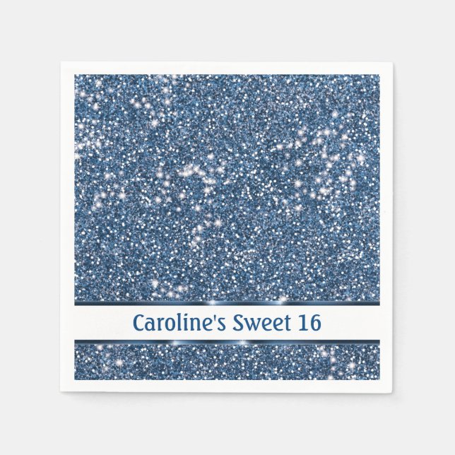 Faux Blue Glitter Texture Look With Custom Text Napkins (Front)