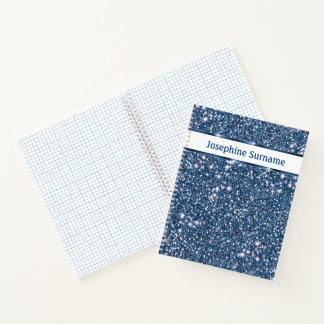 Faux Blue Glitter Texture Look With Custom Text Notebook