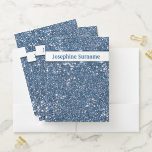 Faux Blue Glitter Texture Look With Custom Text Pocket Folder