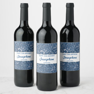 Faux Blue Glitter Texture Look With Custom Text Wine Label
