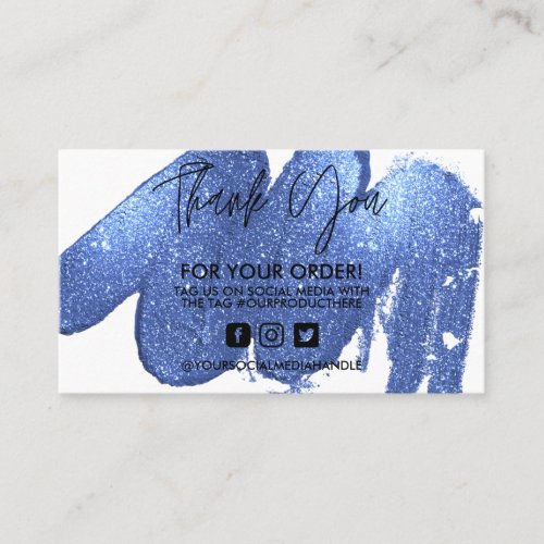 Faux Blue Glitter Thank You Trendy Salon Business Card