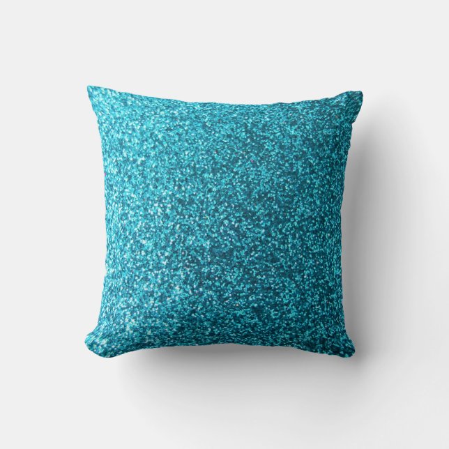 Faux Blue Glitter Throw Pillow (Front)