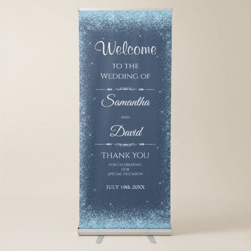 Faux Blue Glitter Wedding Welcome Retractable Banner