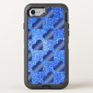 Faux Blue Glitter with Hearts OtterBox Defender iPhone SE/8/7 Case