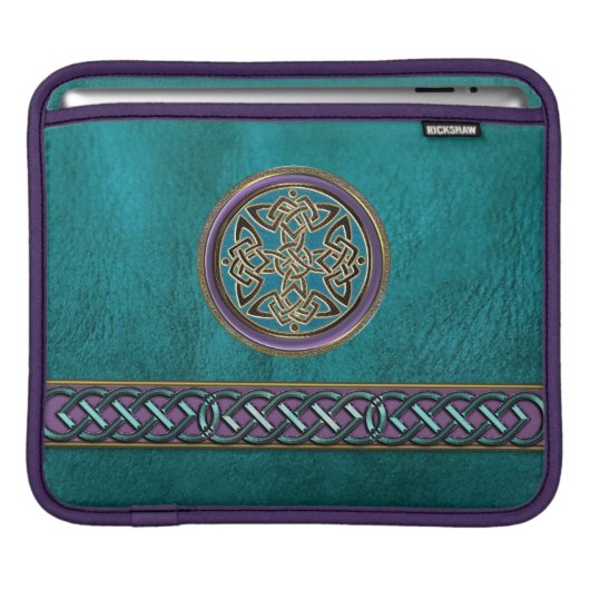 Faux Blue Green and Celtic Knot iPad Sleeve (Front Device)