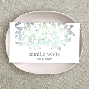 Faux Blue Green Foil Leaves Business Card