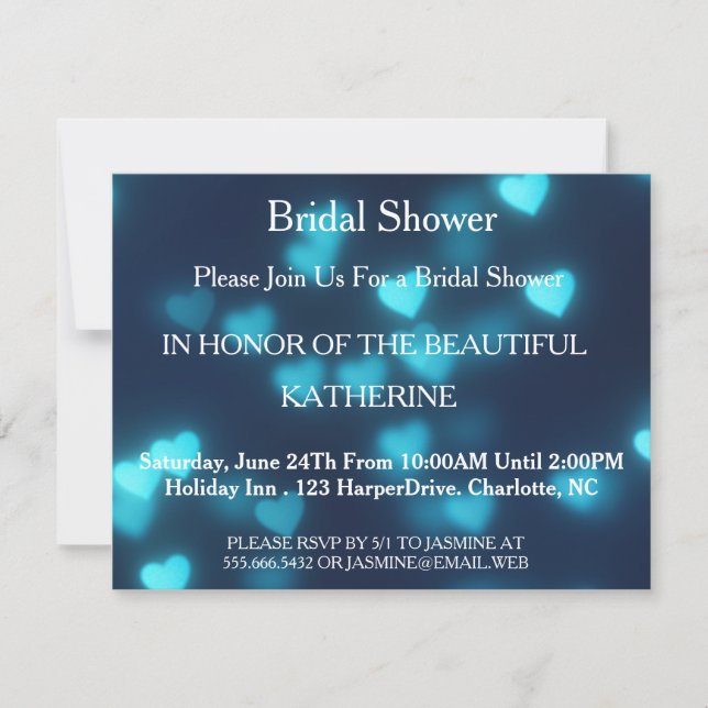 Faux Blue Heart Glittering Confetti Sparkles Dots Invitation (Front)