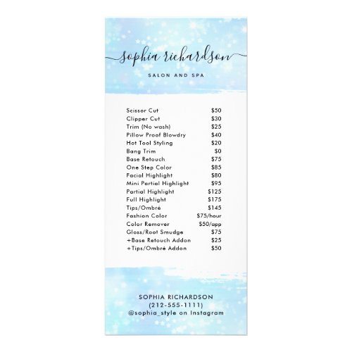 Faux Blue Iridescent  Salon Price List Services Rack Card