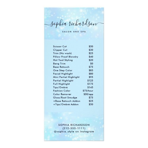 Faux Blue Iridescent  Salon Price List Services Rack Card