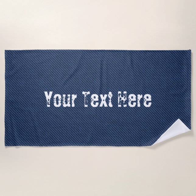 Faux Blue Jeans Denim Beach Towel Custom Text (Front)