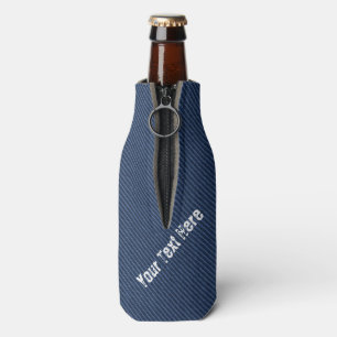 Faux Blue Jeans Fabric Bottle Cooler - Custom Text