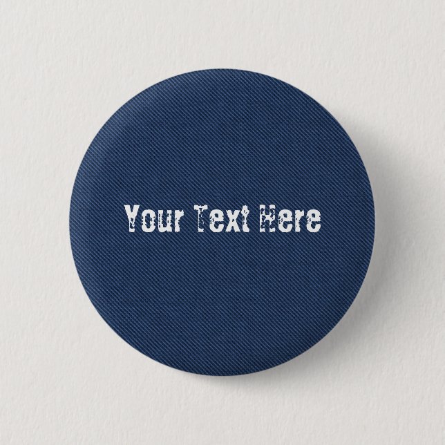 Faux Blue Jeans Fabric Button with Custom Text (Front)