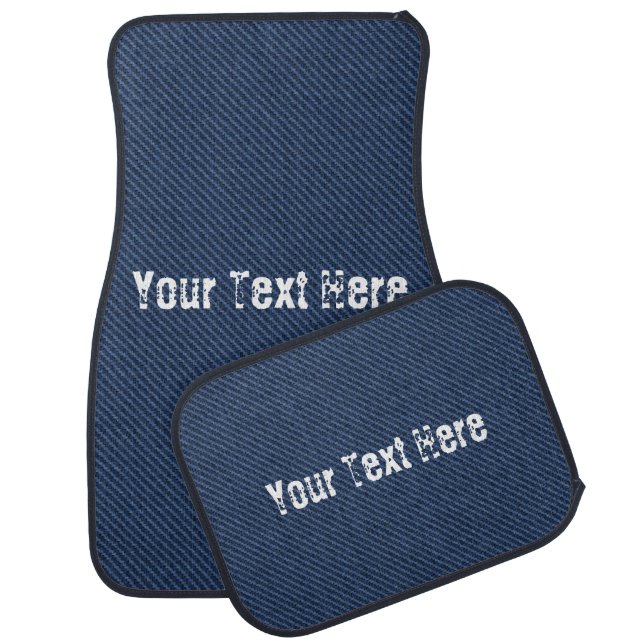 Faux Blue Jeans Fabric Custom Text Car Floor Mat (Set)