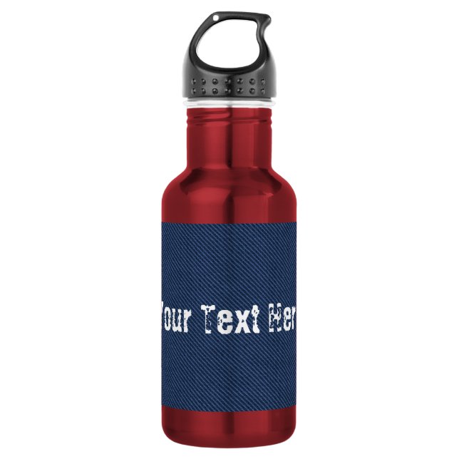 Faux Blue Jeans Fabric Water Bottle Custom Text (Front)