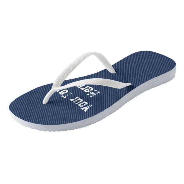 Faux Blue Jeans Flip Flops - Your Text Name (Angled)