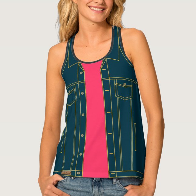 Faux Blue Jeans Jacket Tank Top Unique Design (Front)