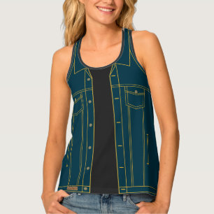 Faux Blue Jeans Jacket with Black T-shirt Tank Top