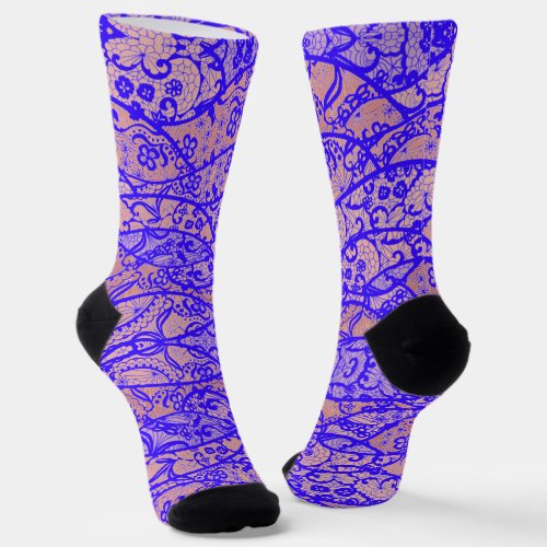 Faux Blue Lace Fishnet Floral Romantic Socks