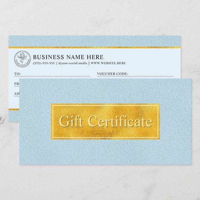Faux Blue Leather And Gold Foil Gift Certificate (Front/Back)
