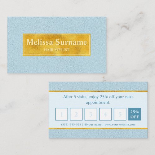 Faux Blue Leather And Gold Foil Loyalty Card
