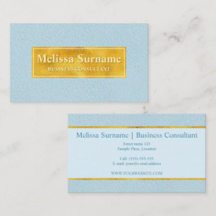Faux Blue Leather Texture With Gold Foil Banner Business Card