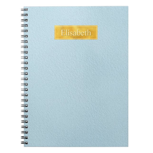 Faux Blue Leather Texture With Gold Foil Banner Notebook (Front)