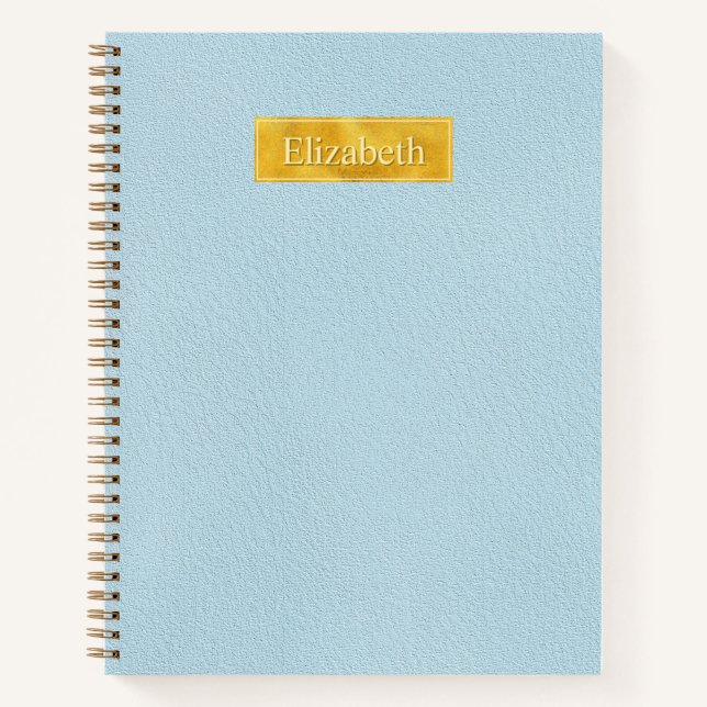 Faux Blue Leather Texture With Gold Foil Banner Notebook (Front)