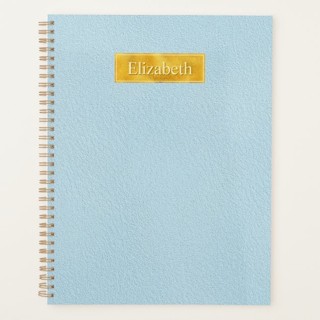 Faux Blue Leather Texture With Gold Foil Banner Planner (Front)