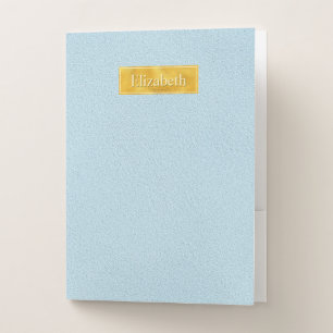 Faux Blue Leather Texture With Gold Foil Banner Pocket Folder