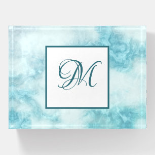 Faux Blue Marble Monogrammed Paperweight