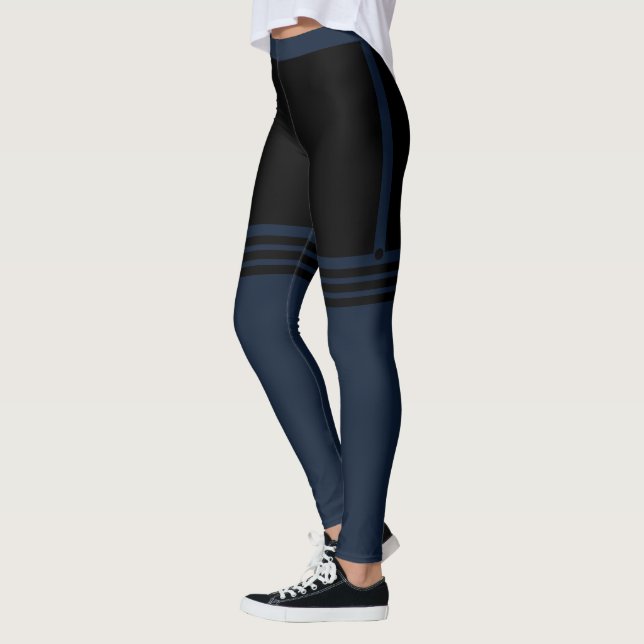 Faux Blue Over Knee Socks Black Leggings (Left)
