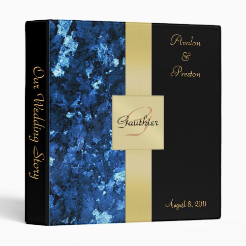 Faux Blue Paint Gold Monogram Ribbon Binder