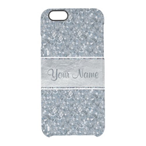 Faux Blue Sequins Glitter Silver Foil Clear iPhone 66S Case