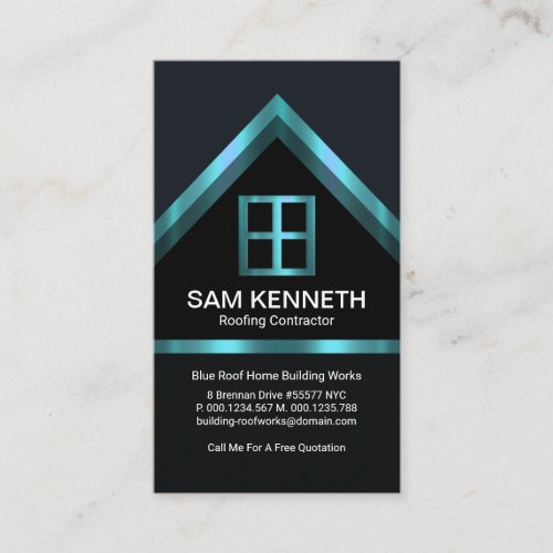 Faux Blue Silver Home Roof Building Construction Business Card