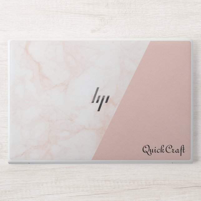 Faux Blush Leather Marble Rose Gold Monogram  HP Laptop Skin (Front)