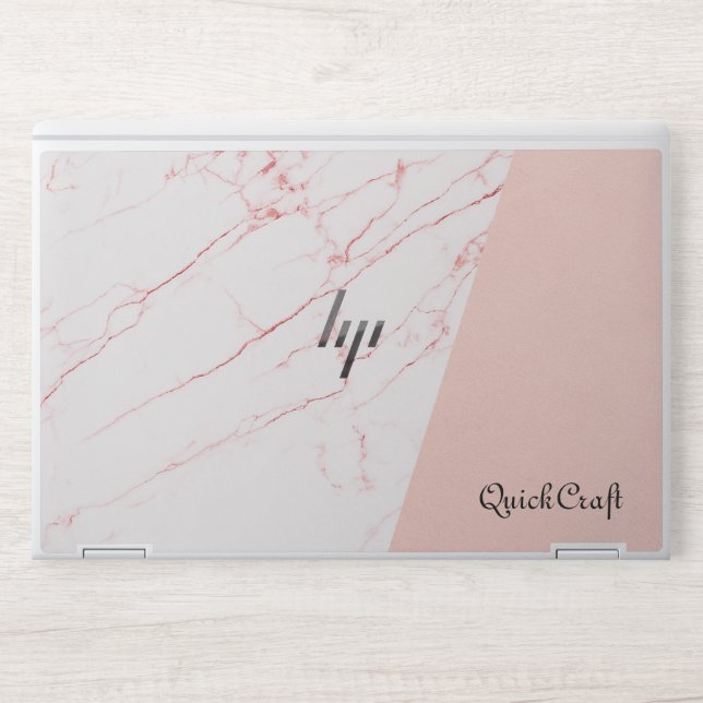 Faux Blush Leather Marble Rose Gold Monogram  HP Laptop Skin (Front)