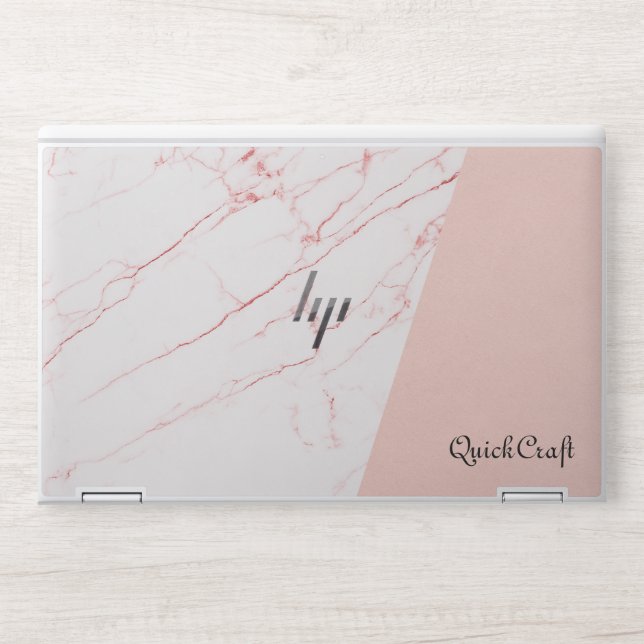 Faux Blush Leather Marble Rose Gold Monogram  HP Laptop Skin (Front)