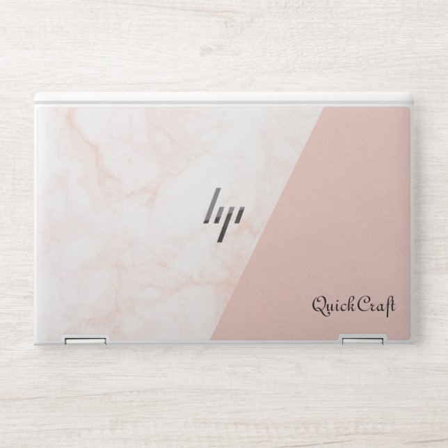 Faux Blush Leather Marble Rose Gold Monogram  HP Laptop Skin (Front)