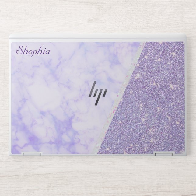 Faux Blush Leather Purple Marble Monogram  HP Laptop Skin (Front)