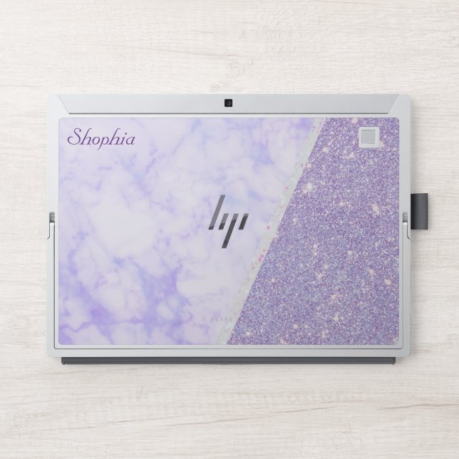 Faux Blush Leather Purple Marble  Monogram  HP Laptop Skin (Front)