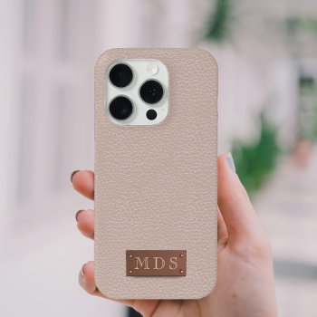 Faux Blush Pink Faux Leather Look Rose Gold Iphone 15 Pro Case by mothersdaisy at Zazzle
